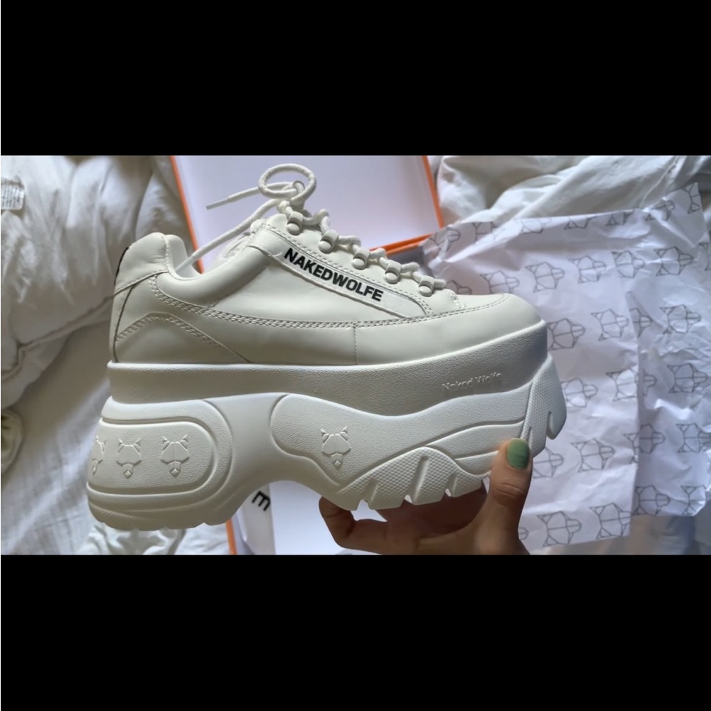 Naked Wolfe Sprinter White Leather Platform Sneakers. Never worn. Size 7